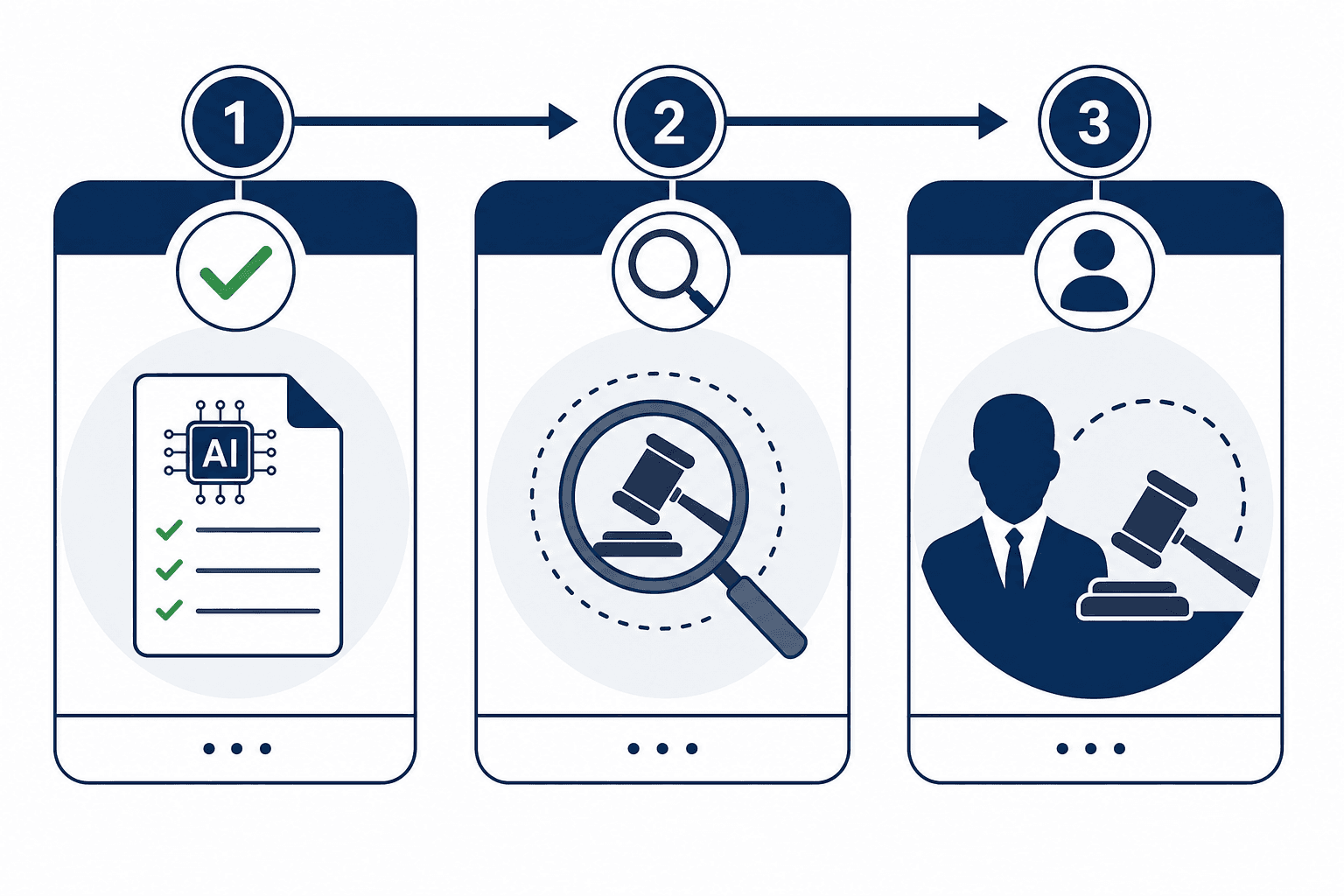 A three-column infographic showing three regulatory paths: permissive regulation with a green checkmark, regulatory sandbox with a magnifying glass, and narrow human-conduct UPL with a human silhouette.