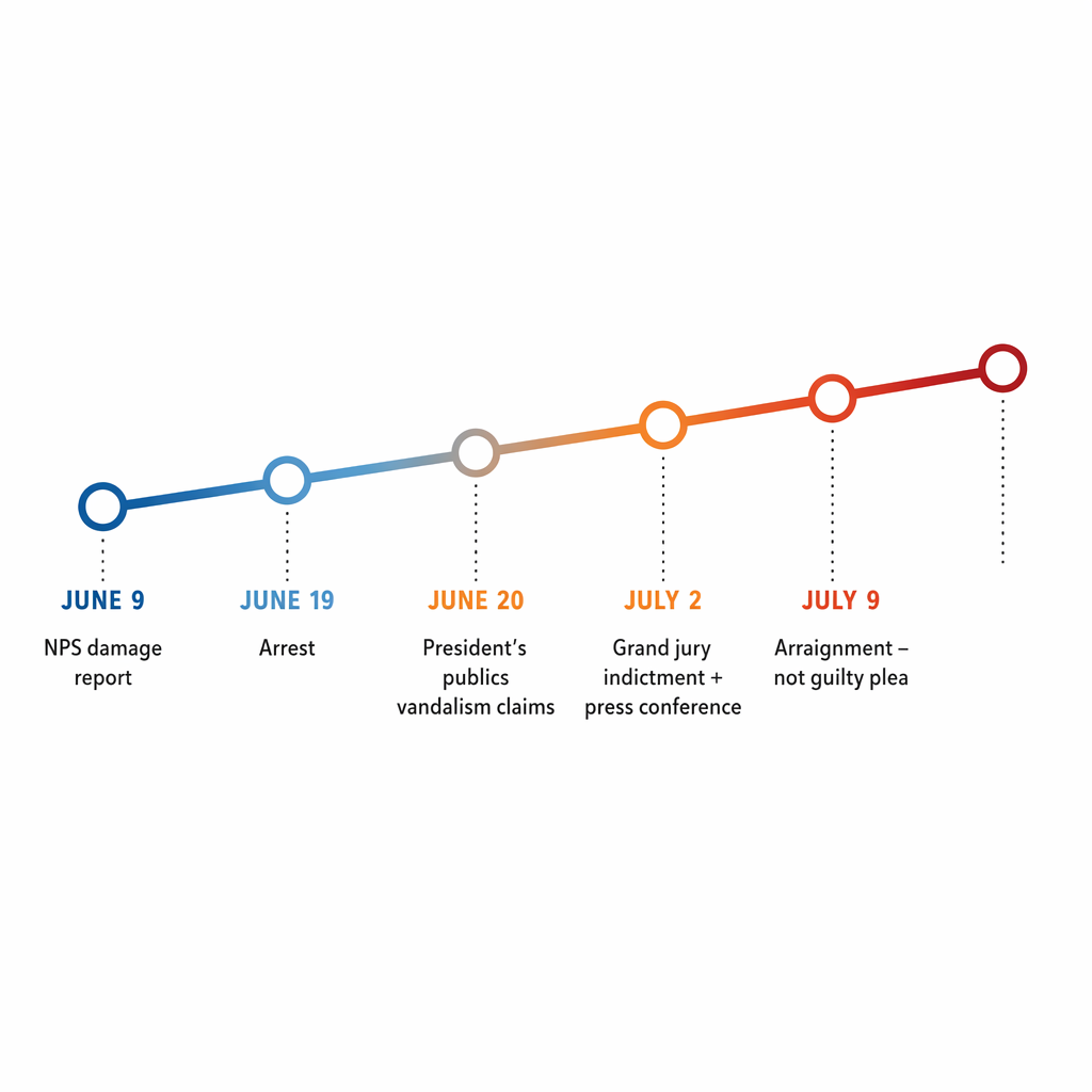 Timeline of the Reflecting Pool case from the NPS report to arraignment