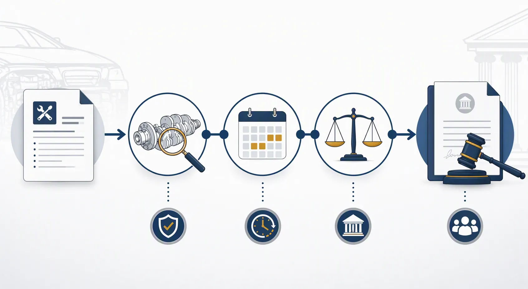 Legal pathway from service bulletin to crankshaft diagnosis, downtime, legal thresholds, and claim documents