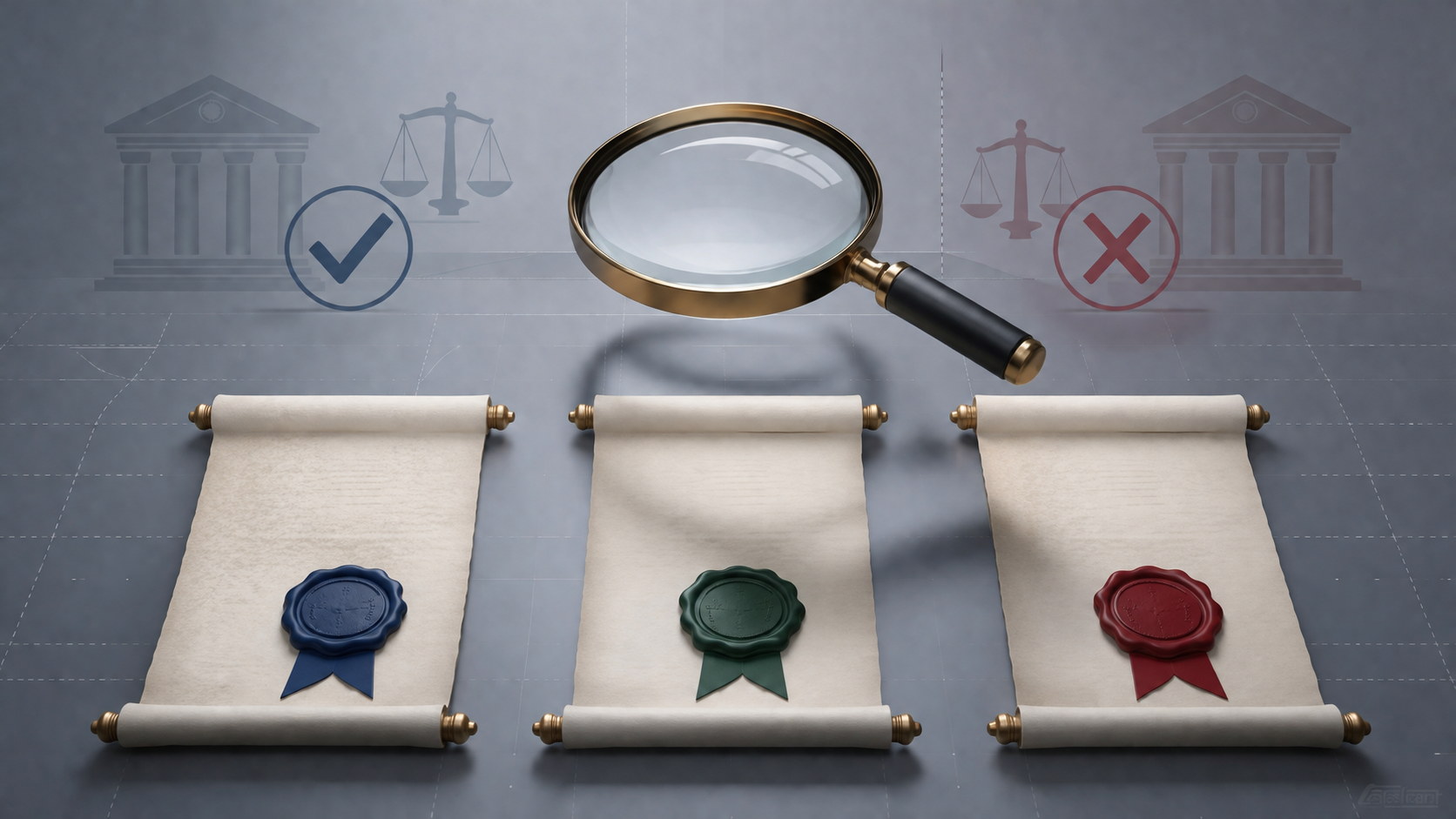 Three distinct legal documents arranged side by side with a magnifying glass, suggesting separate review of related ESA rulemakings.