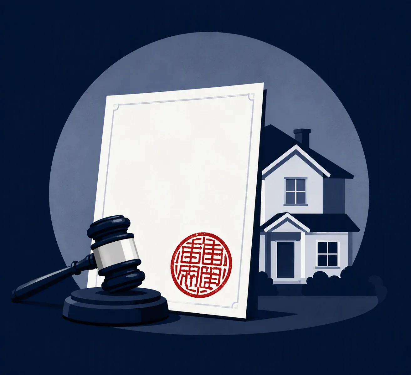 A sealed warrant document with a judge's gavel and a house silhouette