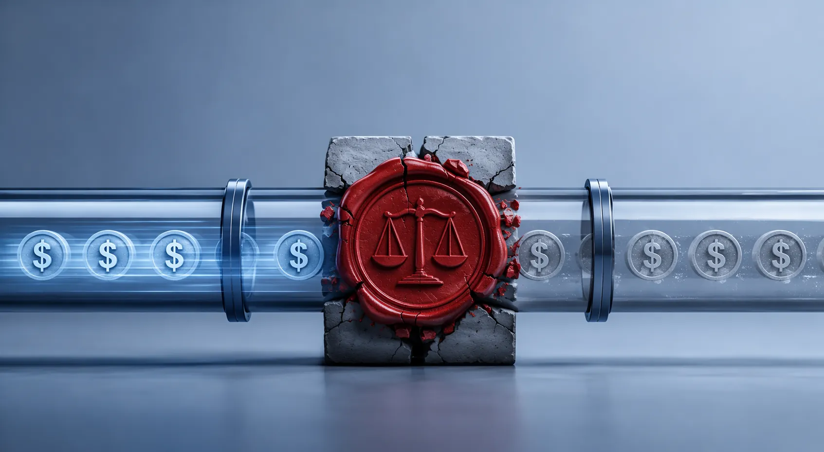 Payment pipeline halted by a red legal seal