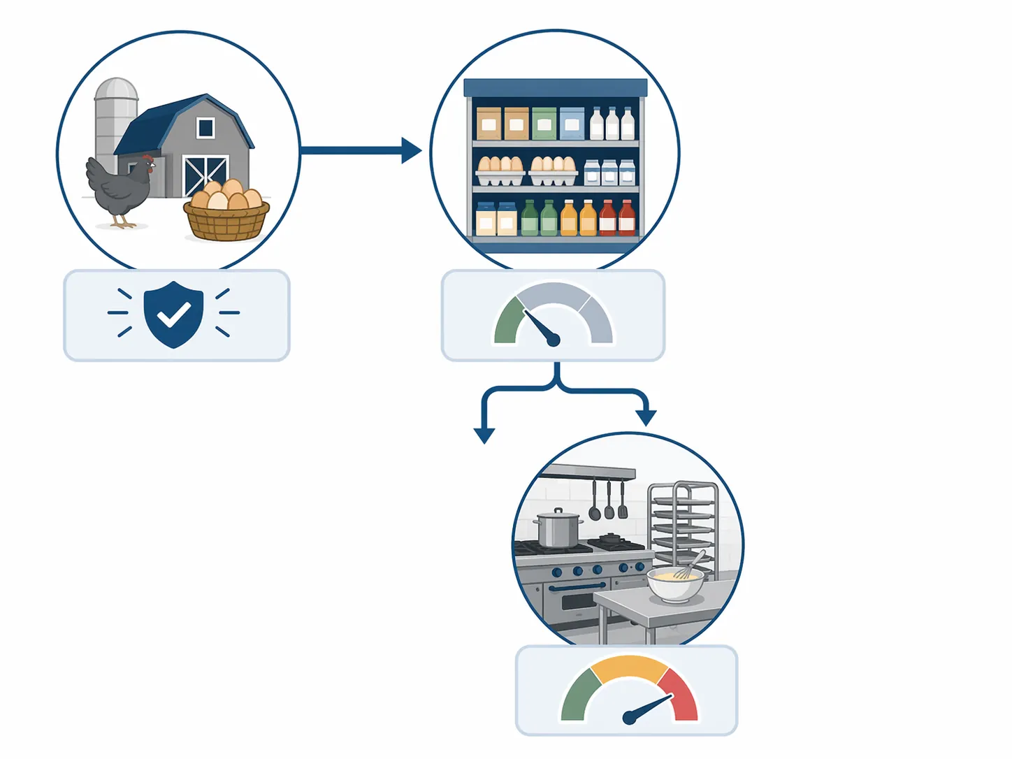 Diagram of producer, retailer or distributor, and further processor roles in supply chain liability