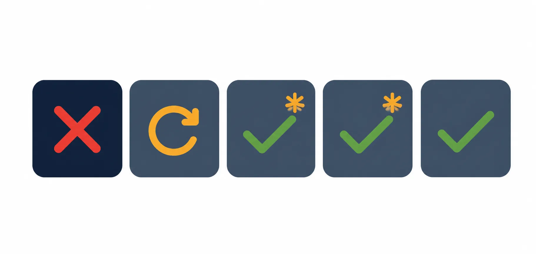 Five chatbot panels showing different response statuses to the same named-author style prompt