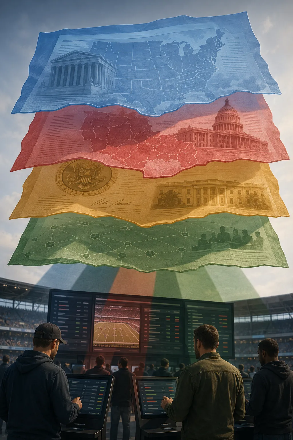 Sports betting odds board with overlapping regulatory layers