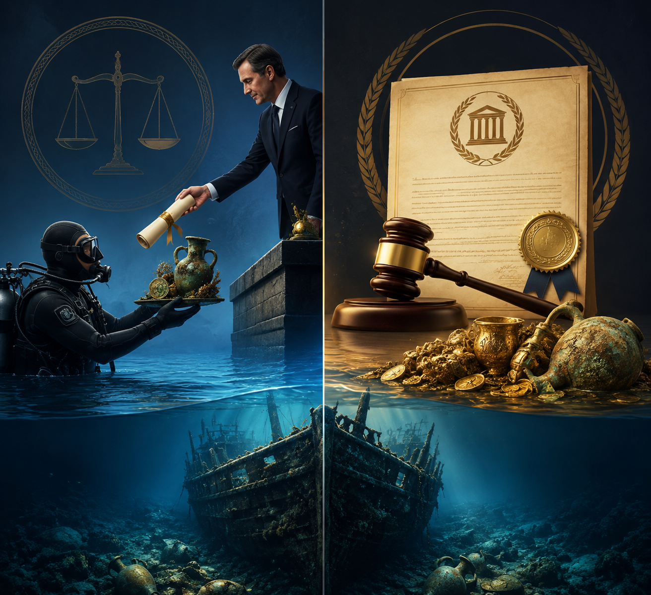 Comparison of salvage reward without ownership and finds law title transfer for shipwreck artifacts