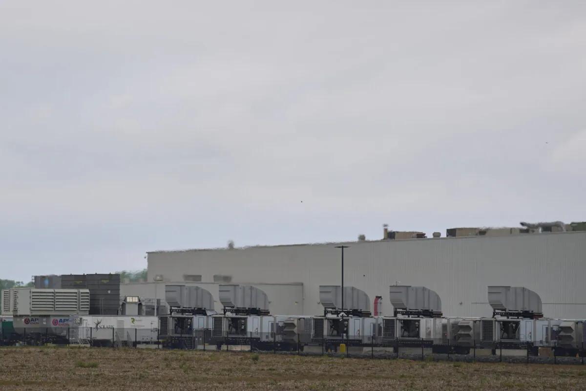 Rows of temporary gas turbines at the SpaceXAI Southaven data center site