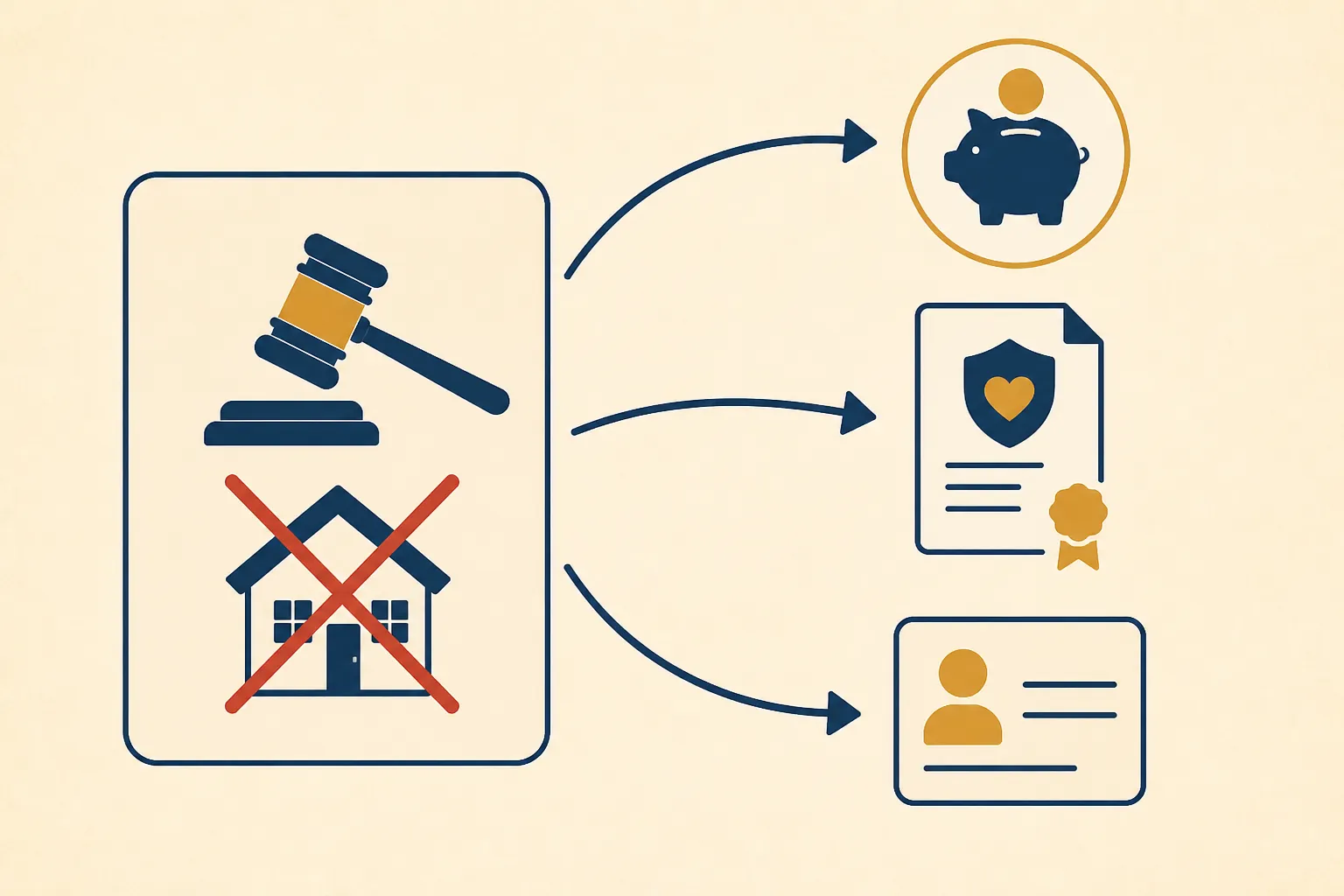 Diagram showing assets such as retirement accounts and life insurance passing around a probate estate box
