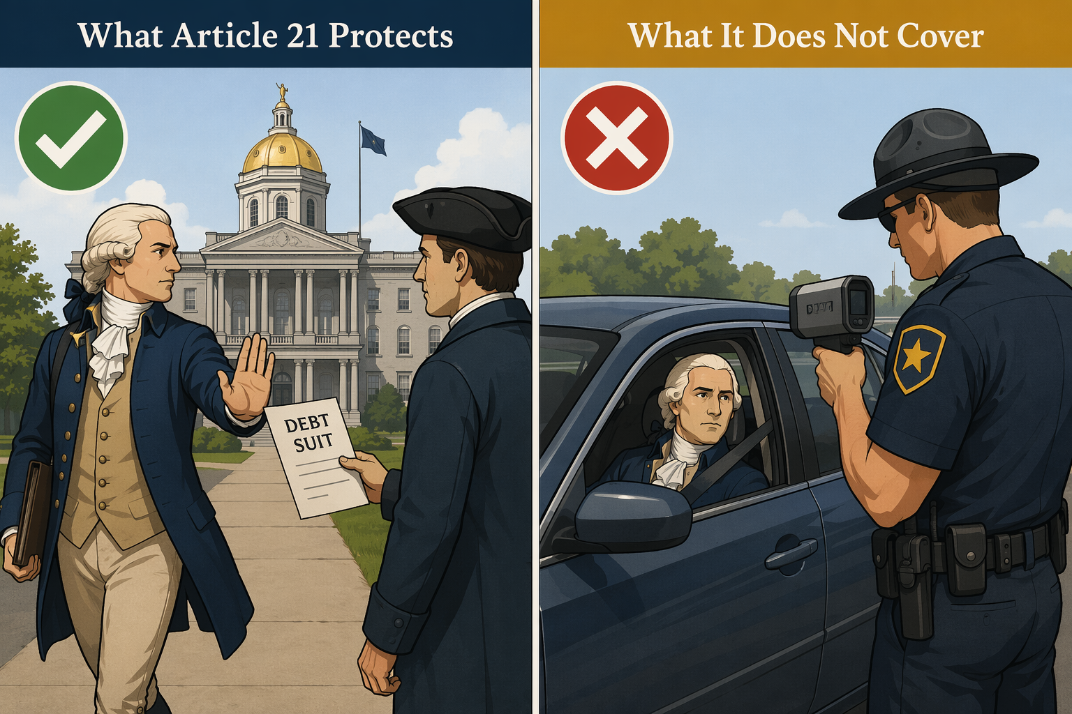 Comparison of civil process blocking a legislator from the State House and a modern traffic stop