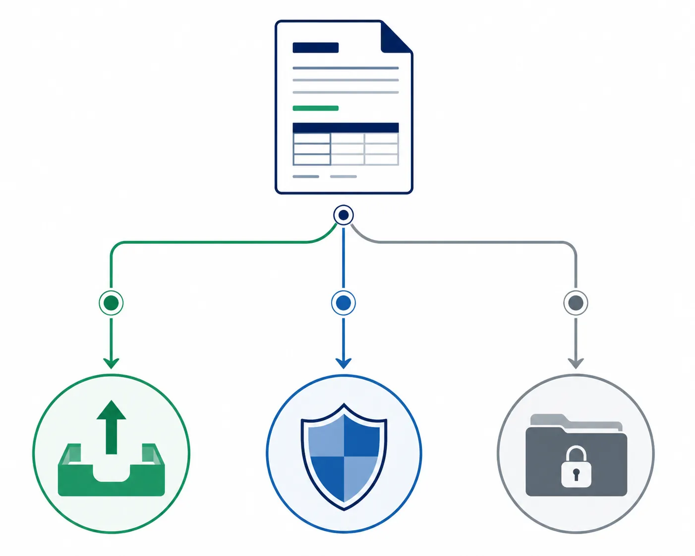 Customs entry document branching into open filing, protected review, and closed-folder routes