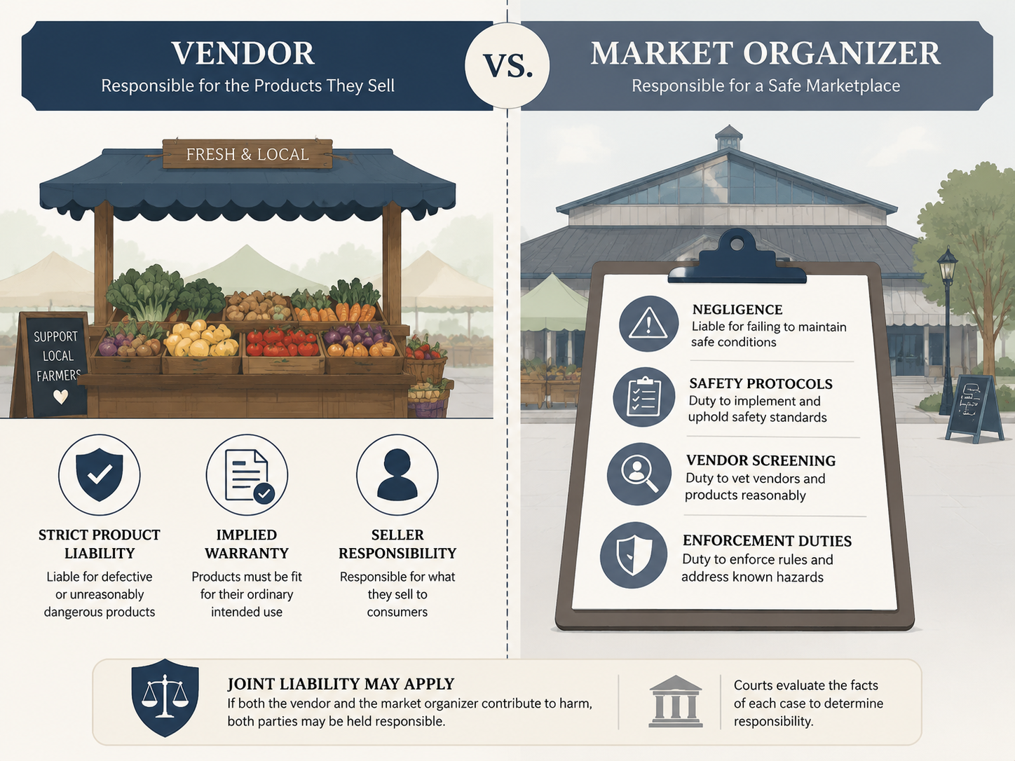 Framework illustration comparing vendor strict product liability with market organizer negligence duties