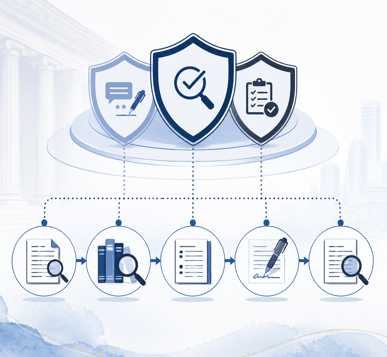 Five legal AI workflows connected to prompt, verify, and audit governance layers