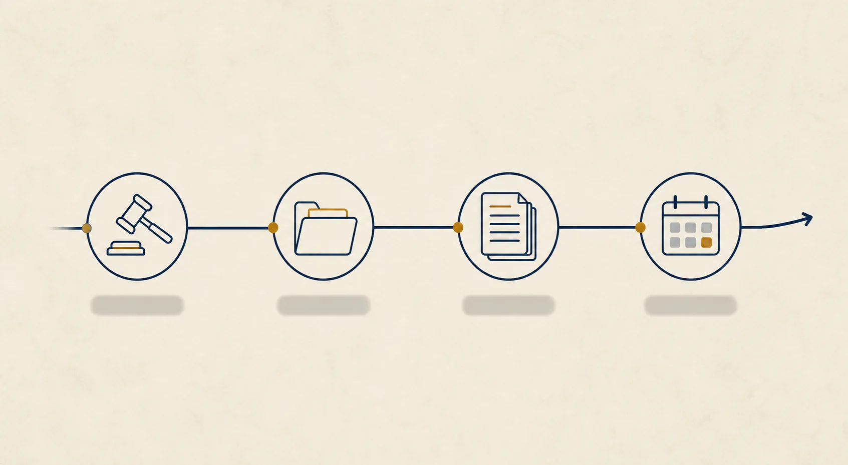 Legal timeline moving from a court order to opened files, document production, and a scheduled hearing