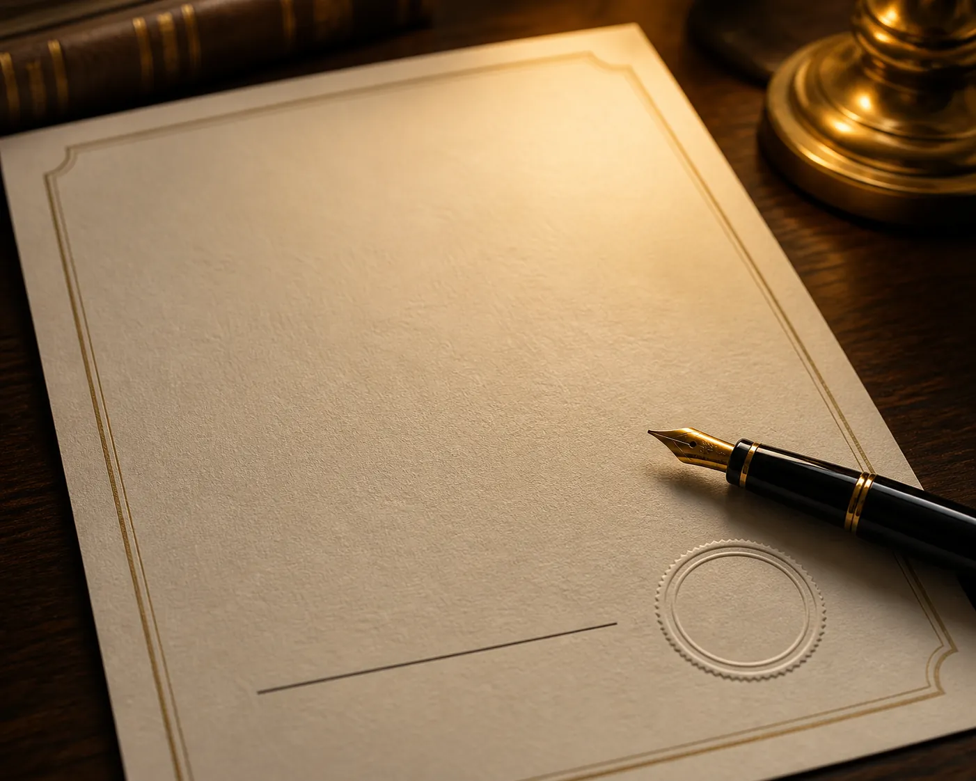 Unsigned settlement document with a blank signature line and fountain pen