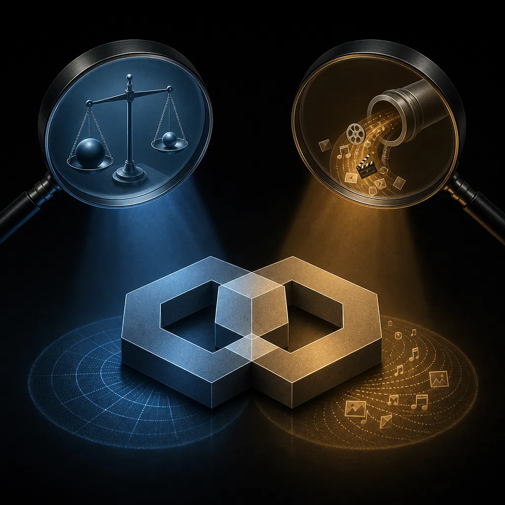 Competing analytical lenses over an abstract corporate merger diagram