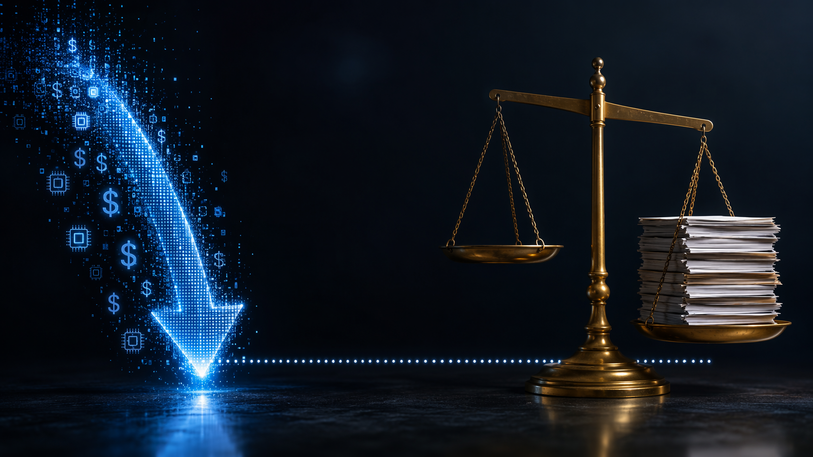 Falling AI compute costs beside a steady legal verification burden