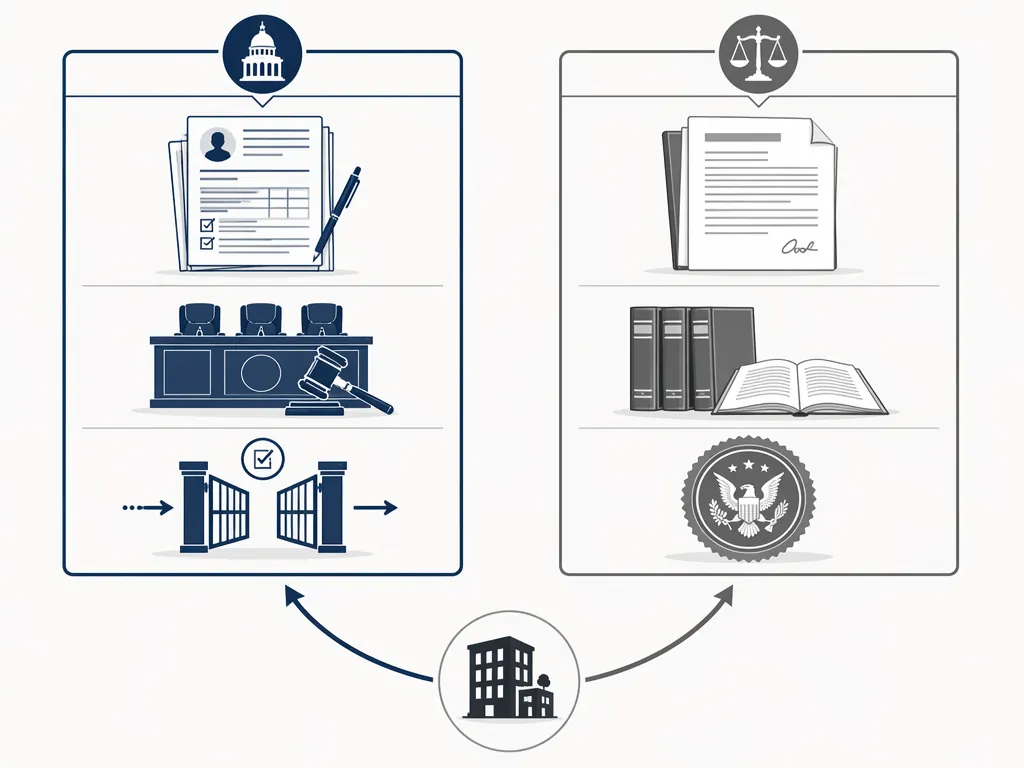 House ethics and federal procurement law columns receiving arrows from the same business entity