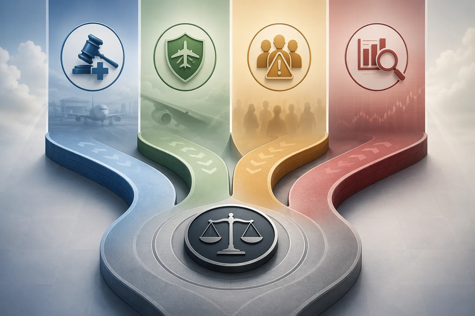Four legal pathways for workers' compensation, product liability, class action, and shareholder investigation converging