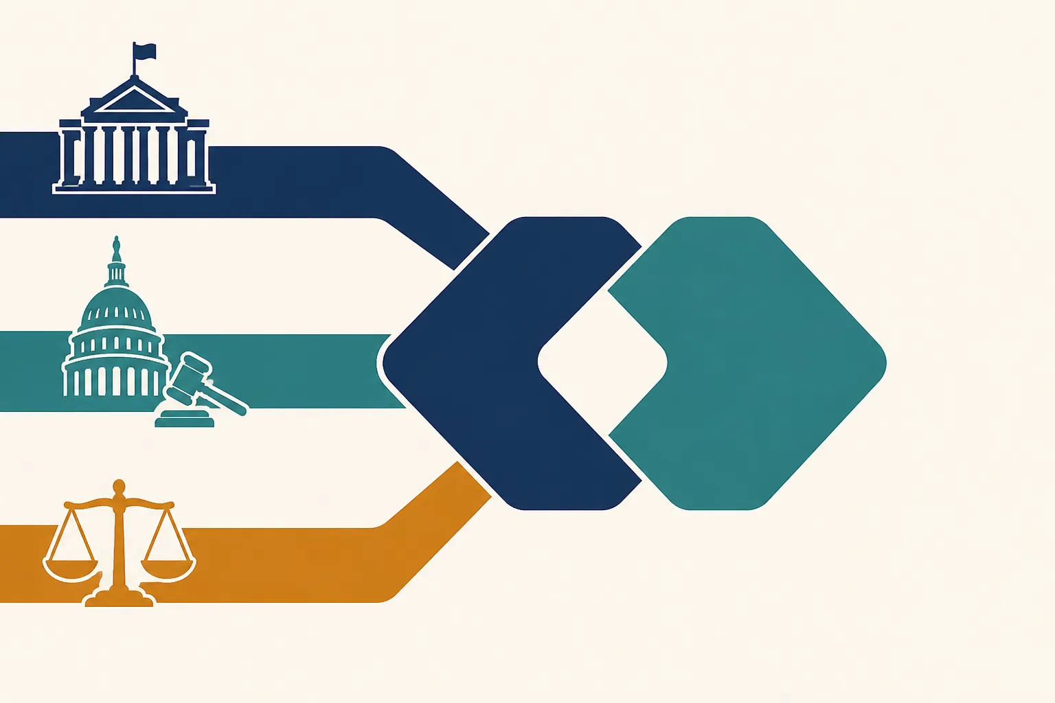 Diagram showing federal, state attorney general, and private enforcement tracks converging on a merger