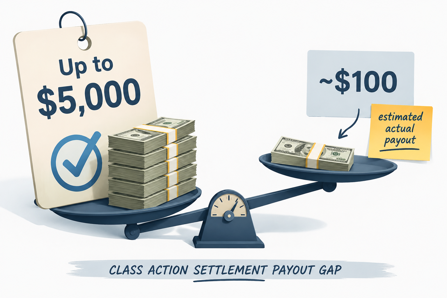 Illustration comparing a $5,000 advertised maximum with an estimated $100 ordinary payout