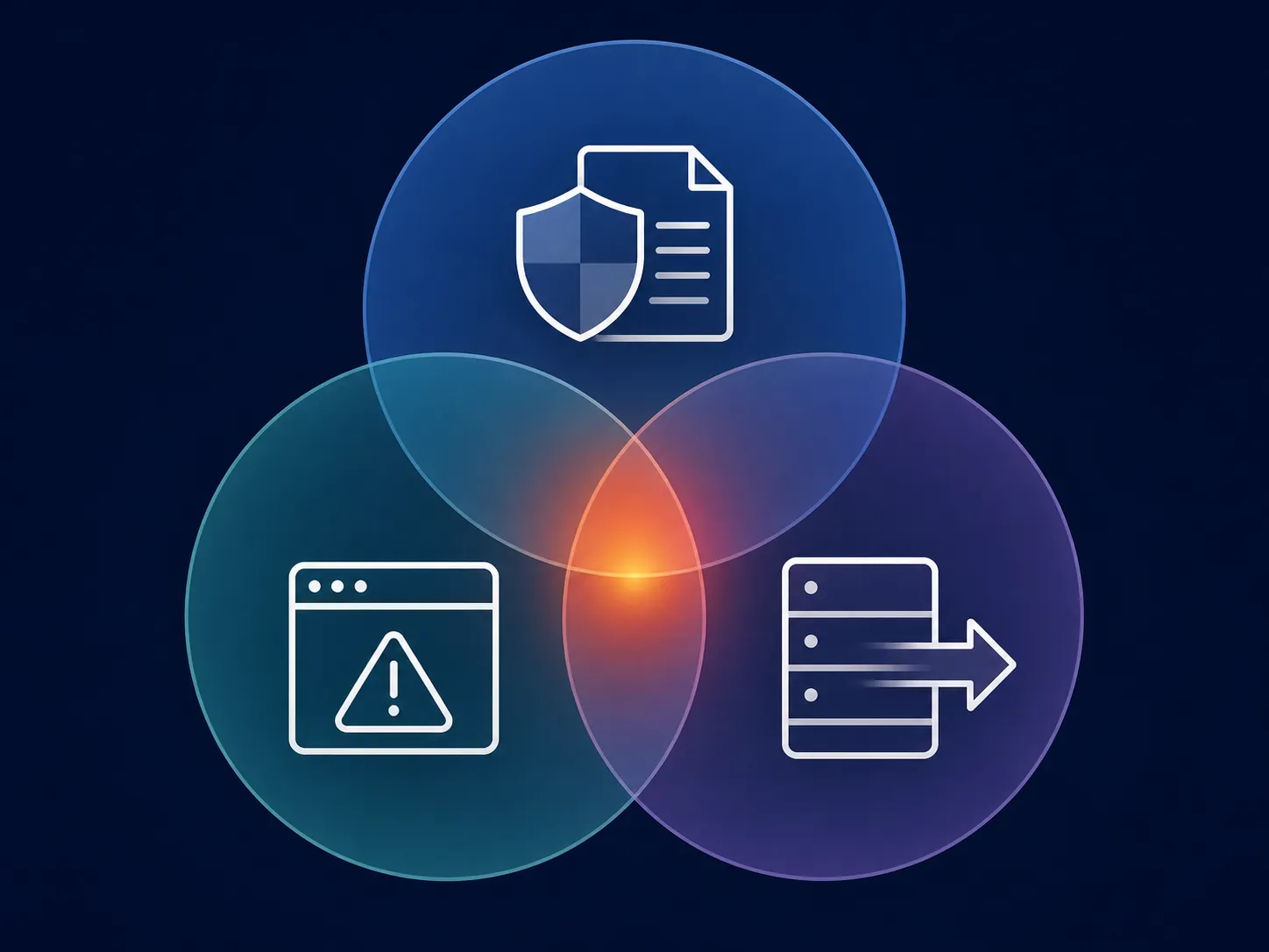 Three overlapping risk circles showing protected documents, untrusted content, and outbound data flow