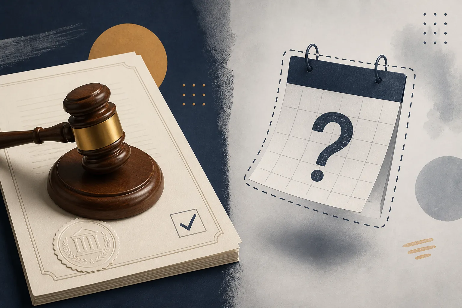 Verified court document beside an uncertain calendar page