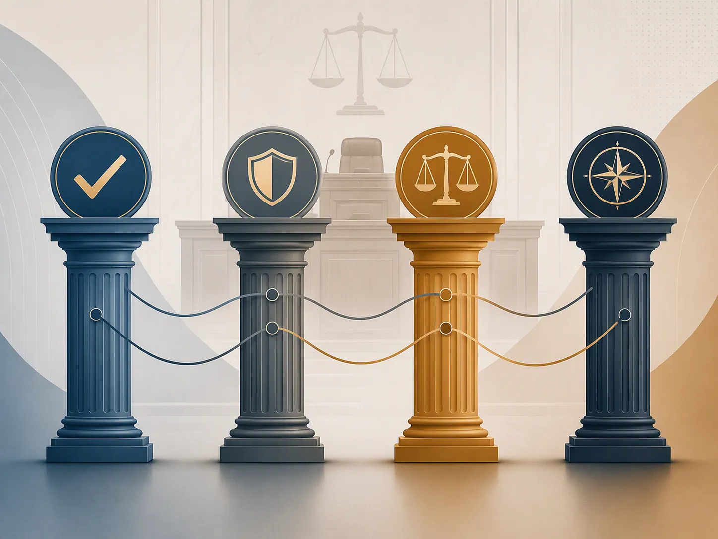 Infographic showing evidence admissibility, protective impoundment, evidentiary boundaries, and juror management as connected pillars
