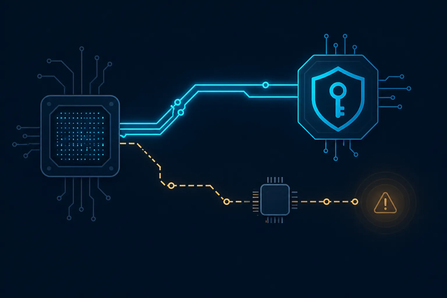 Diagram contrasting hardware entropy flow with a broken software fallback path inside a security chip