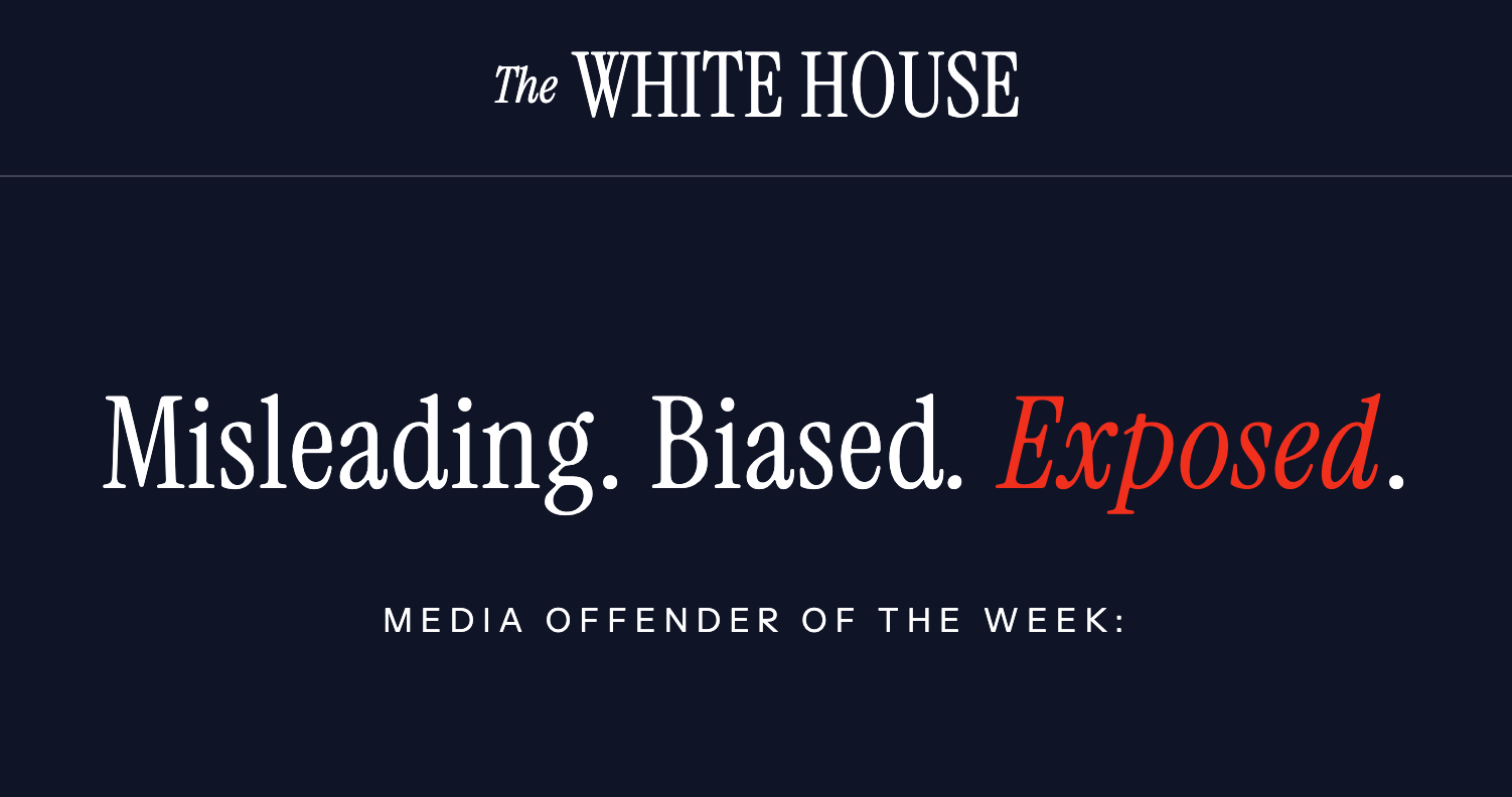 Official White House Media Offenders portal graphic with category labels for a government website tracking news outlets