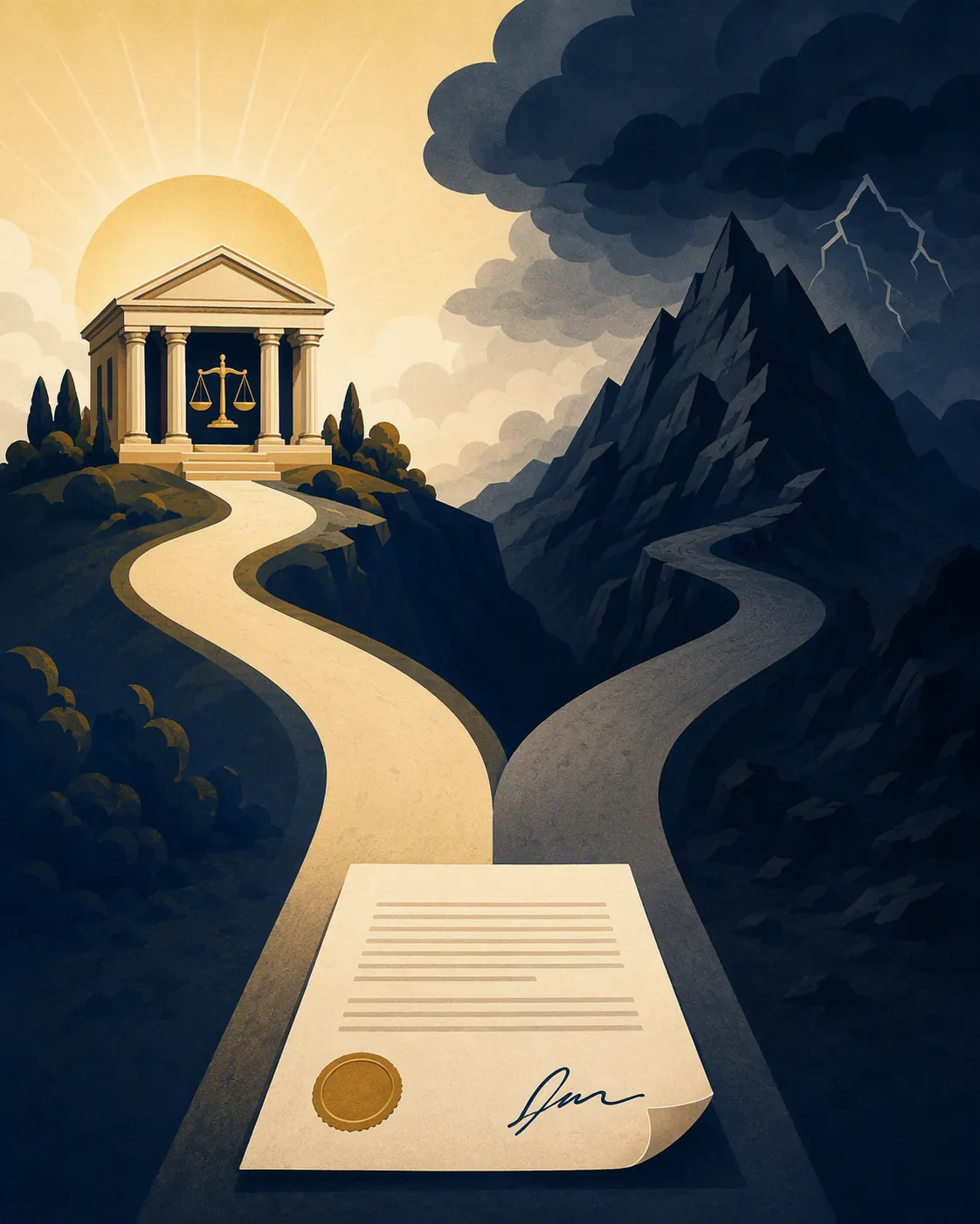 Lease document splitting into a court path and a hardship path