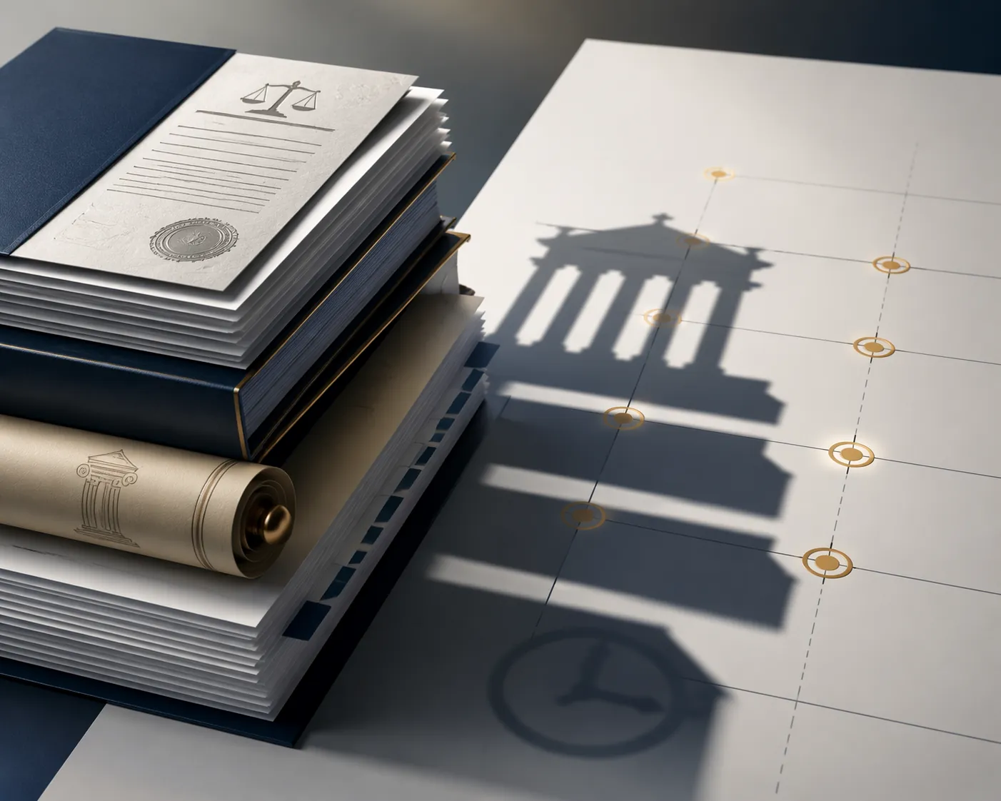 Legal documents, agency guidance, and a calendar marked with compliance deadlines