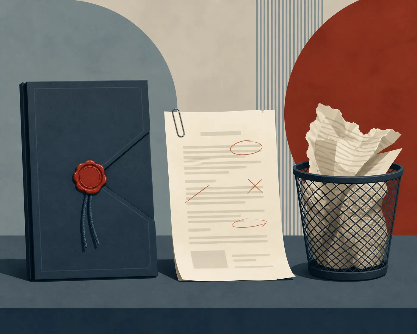 Three legal documents showing enacted law, a pending draft, and a withdrawn proposal