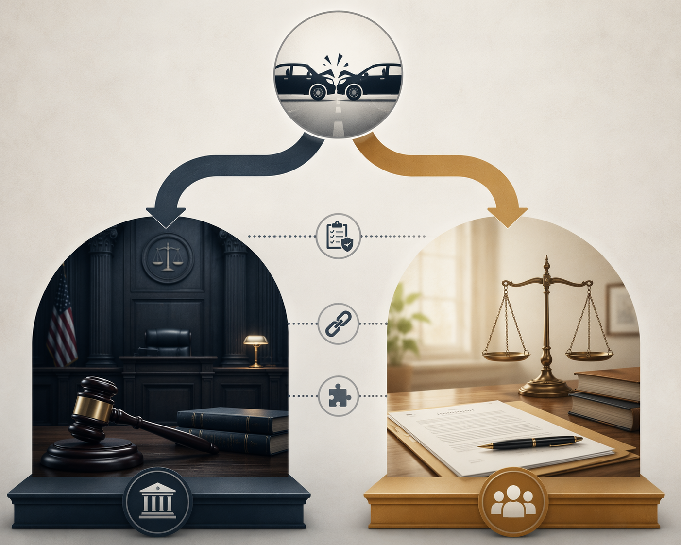 A single crash splitting into criminal prosecution and civil liability pathways