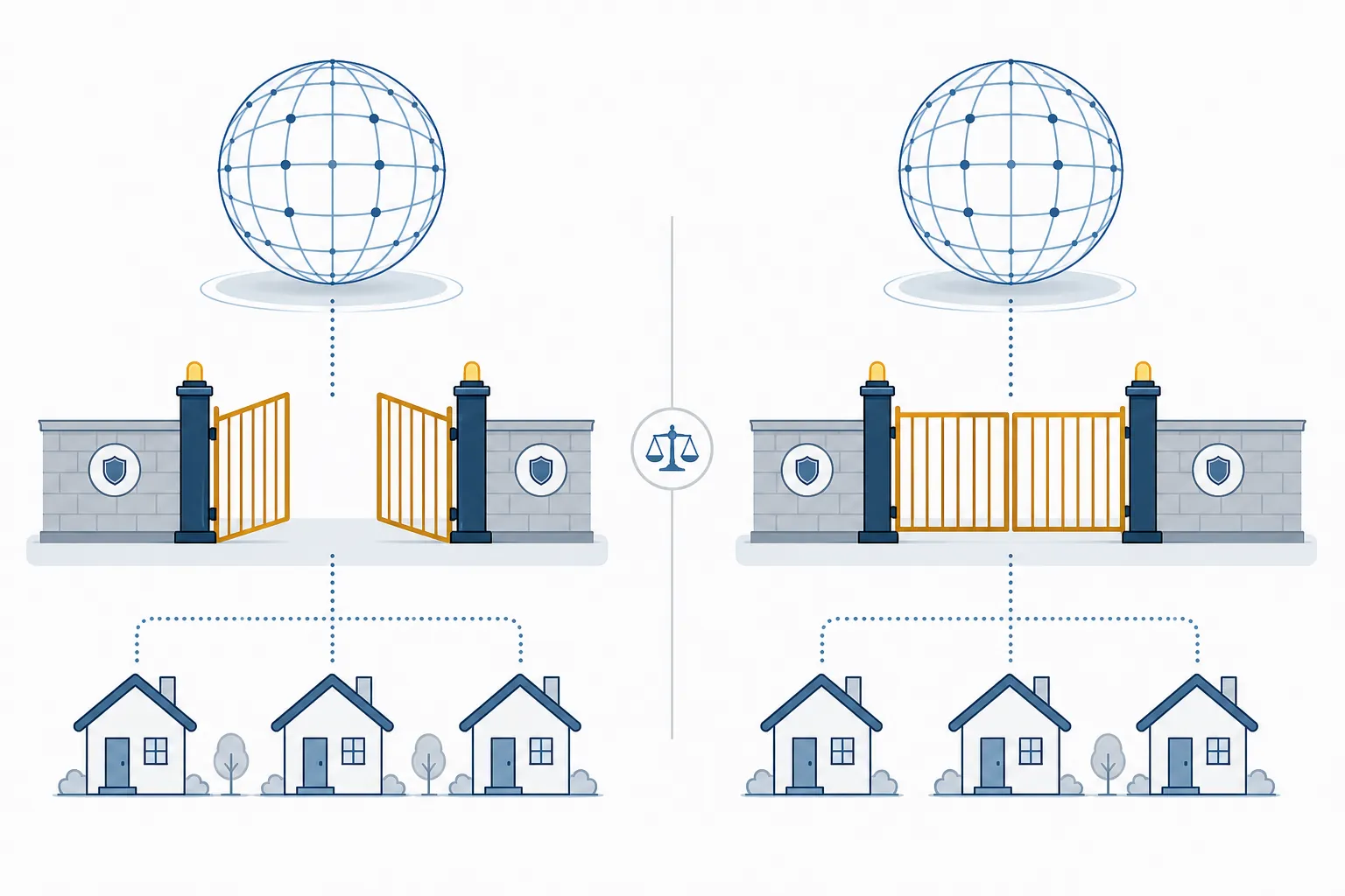 Wholesale market layer, opt-out gate, and retail customer layer shown as a three-part energy regulation structure