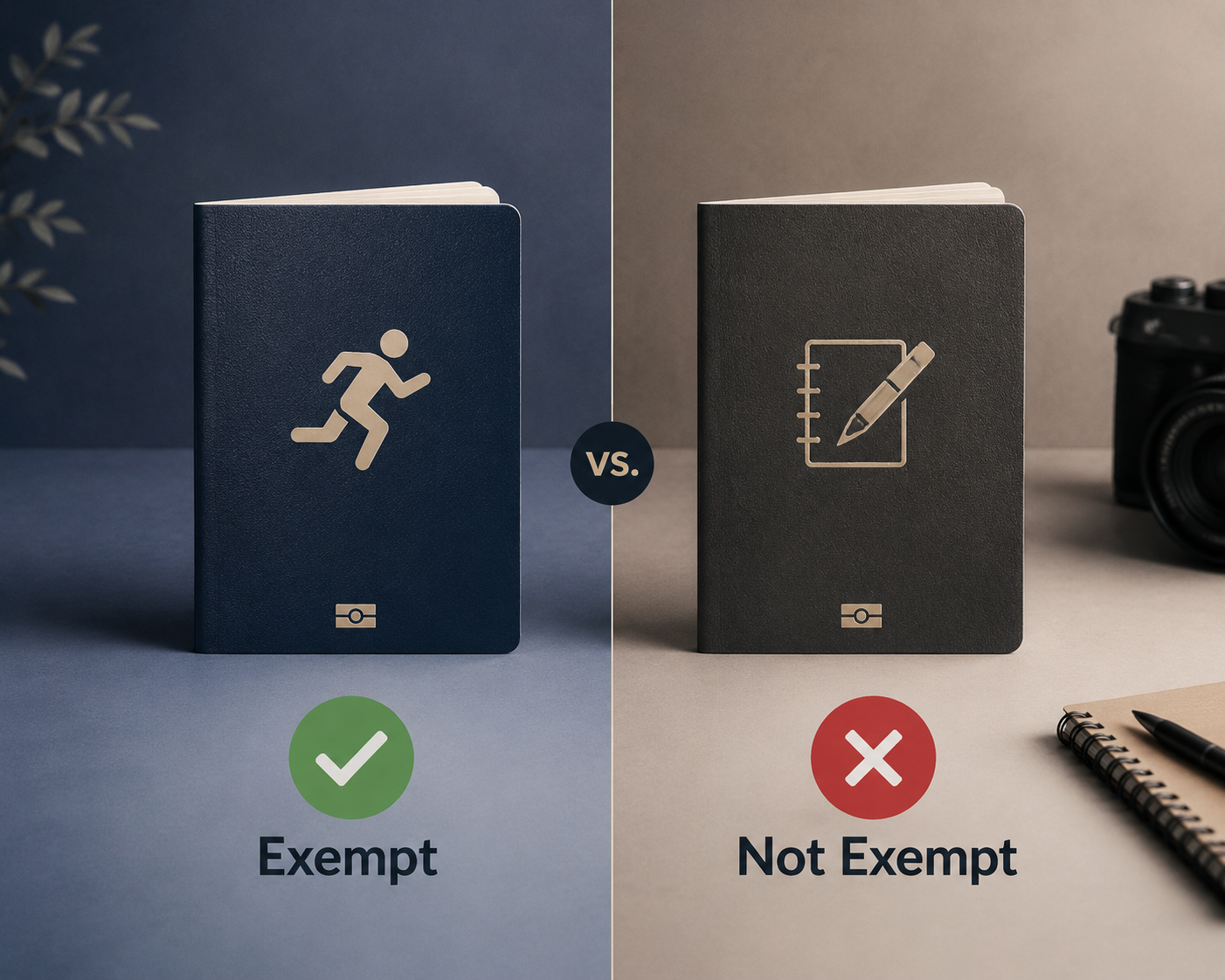 Comparison showing athletes marked exempt and journalists marked not exempt for visa restrictions