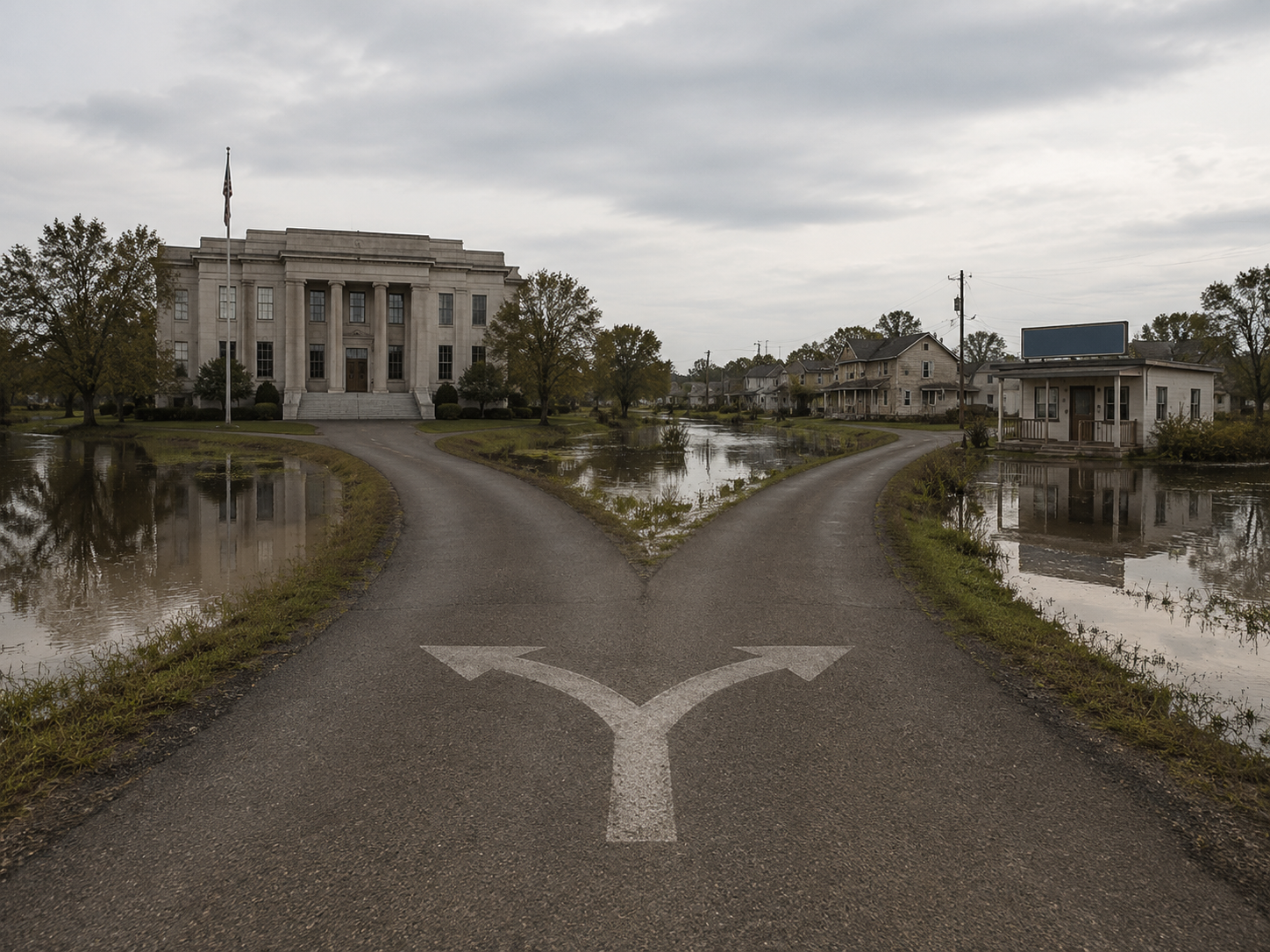 Split Louisiana road leading toward government aid and local legal help