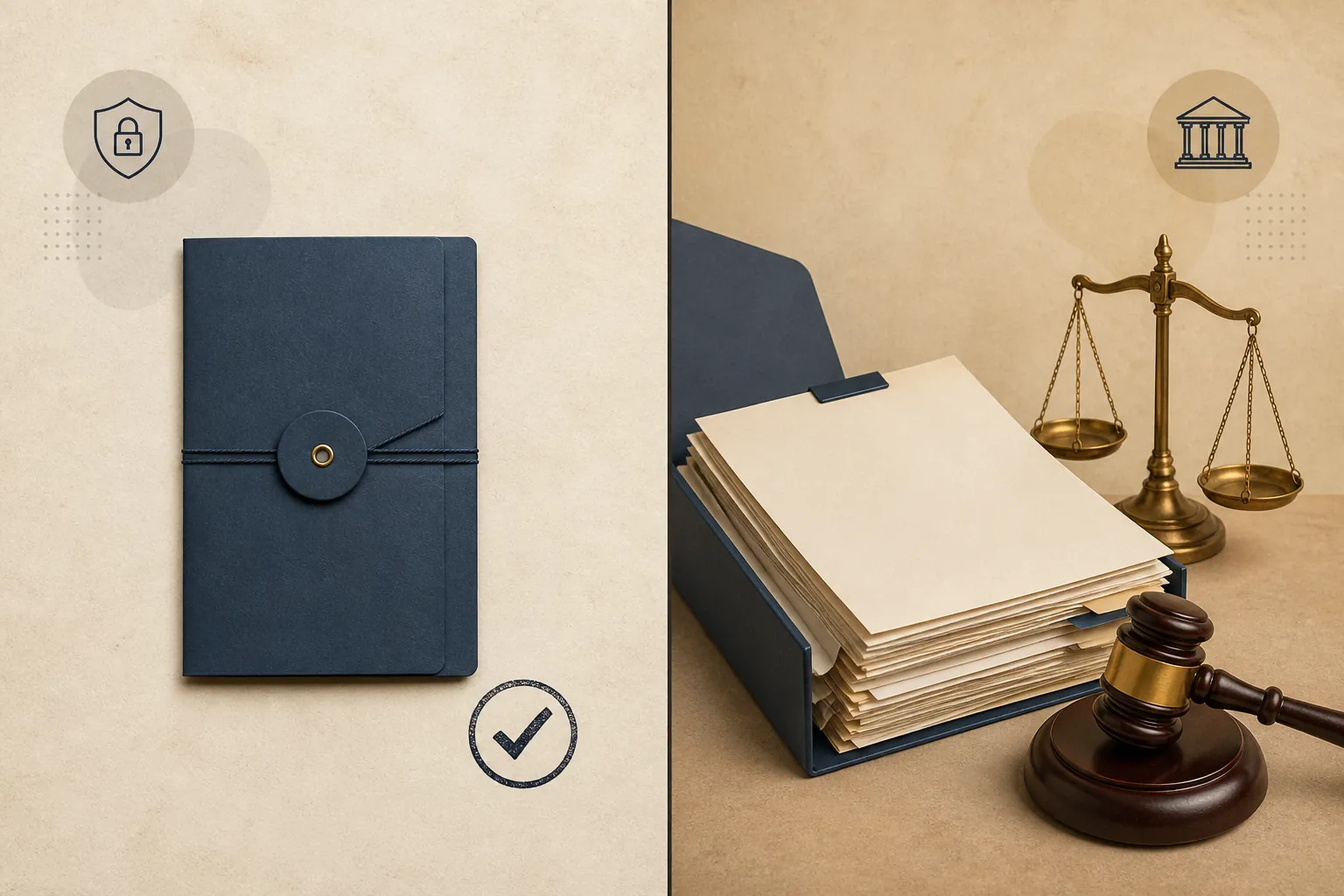 Comparison between a closed case file without trial and an open trial file with gavel