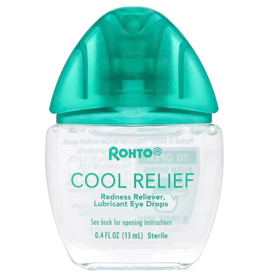 Multiple Rohto Cooling Eye Drops bottles showing recalled consumer packaging with blue and white labeling