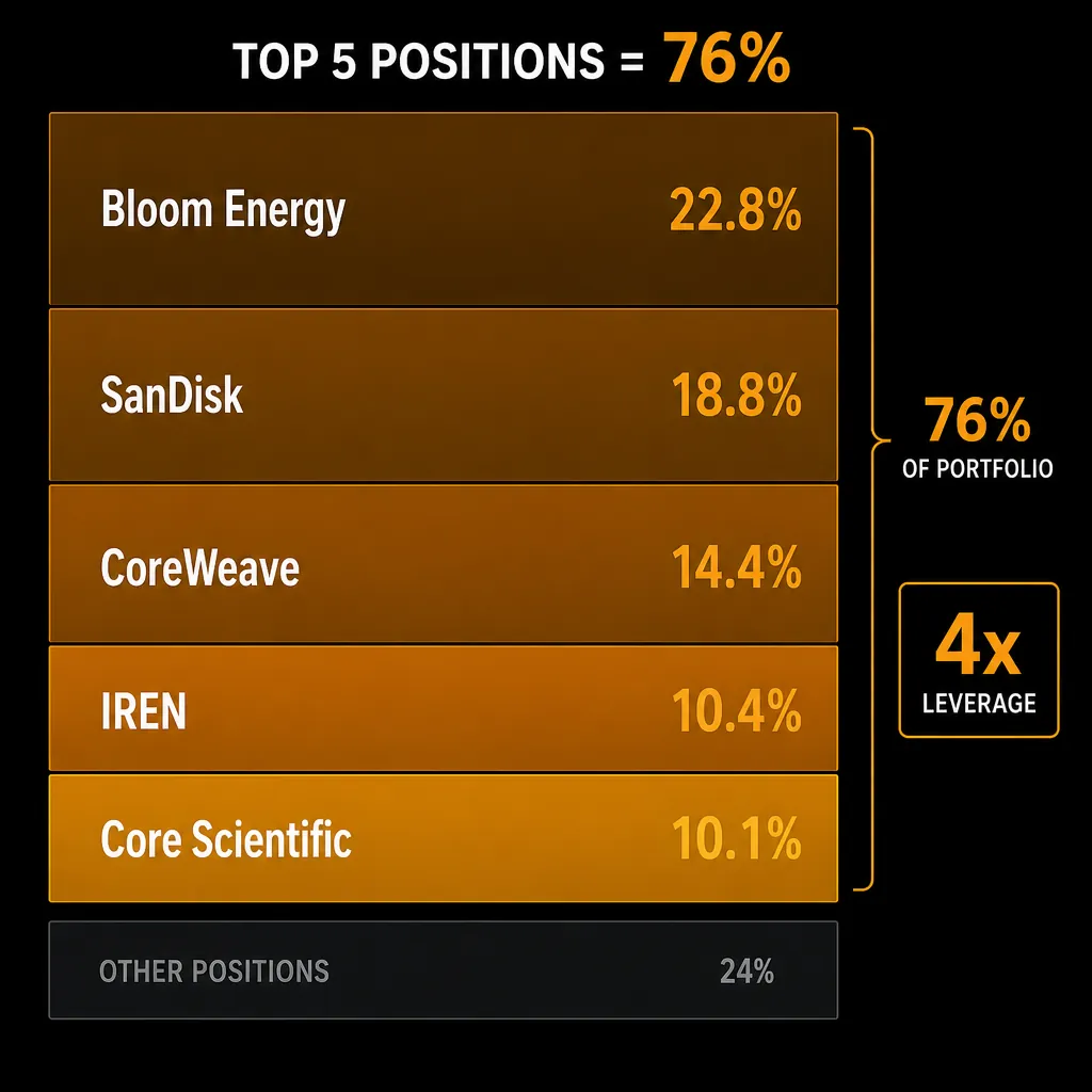 Data visualization of five concentrated portfolio positions and a 4x leverage indicator