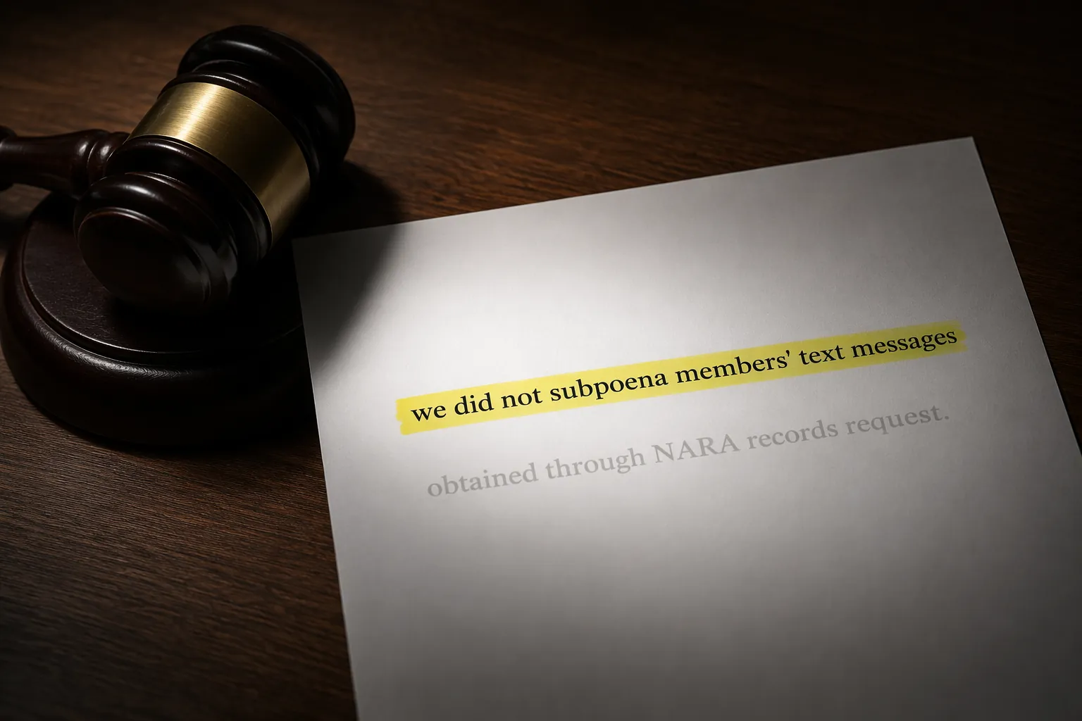 Legal document showing the contrast between a subpoena answer and a NARA records request