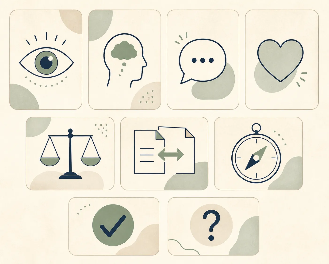 Seven-cell credibility worksheet with legal assessment icons