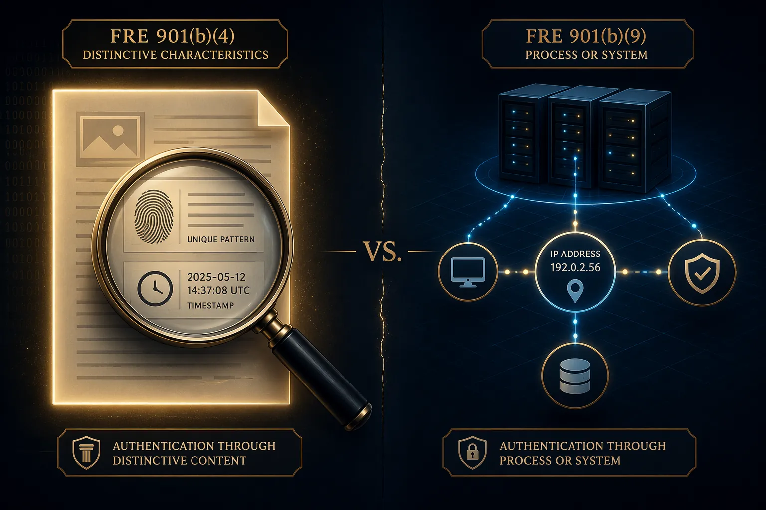 Side-by-side comparison of FRE 901 distinctive characteristics and digital process reliability