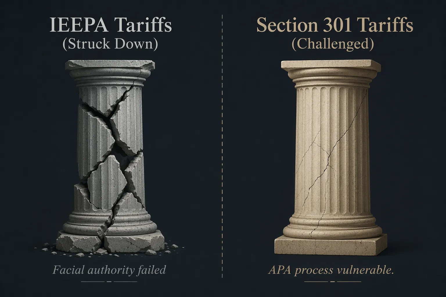 Comparison of IEEPA tariffs and Section 301 tariffs as different legal structures