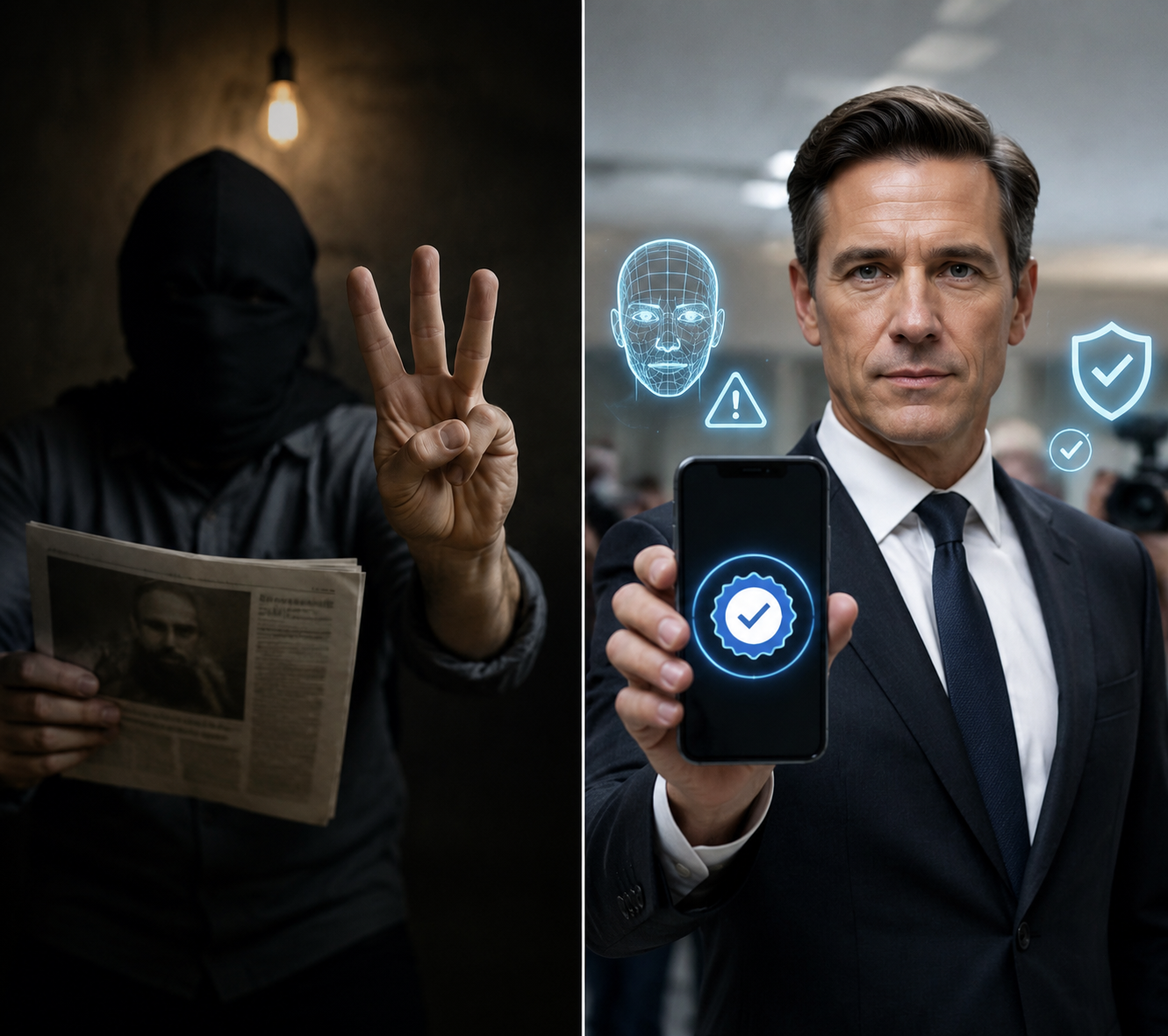 Comparison of traditional hostage proof-of-life verification and modern AI-era digital verification