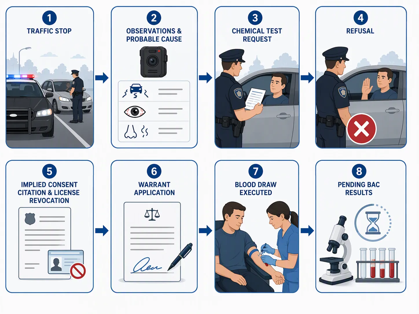 Wisconsin implied consent refusal-to-warrant workflow infographic