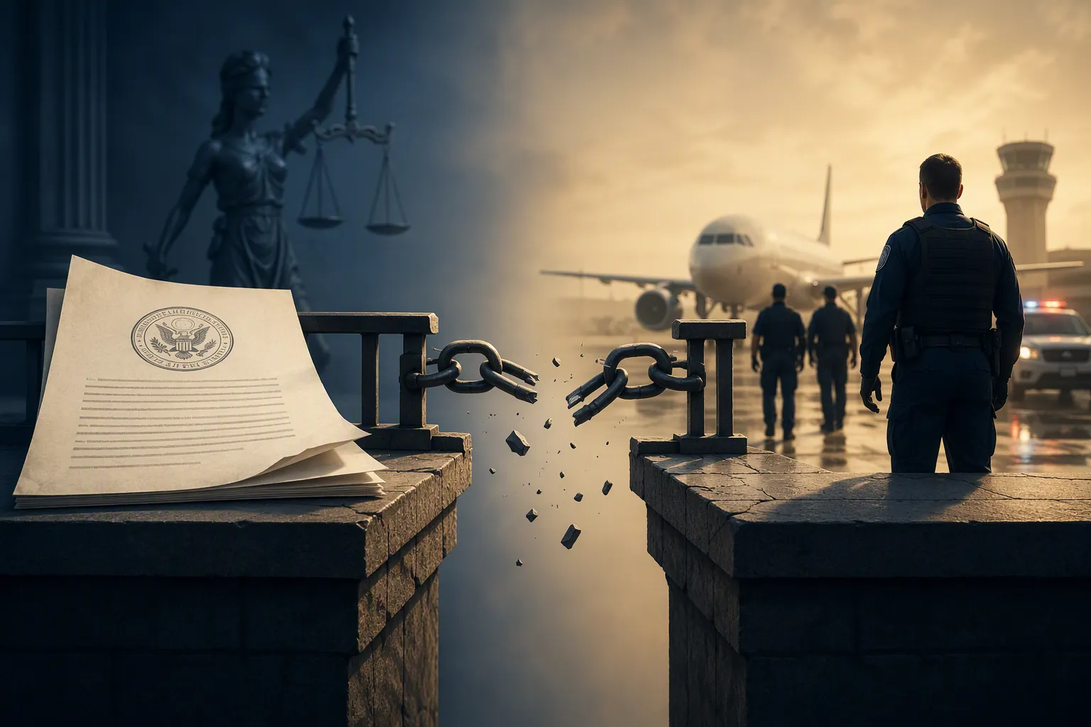 Broken barrier between a legal document and an enforcement scene