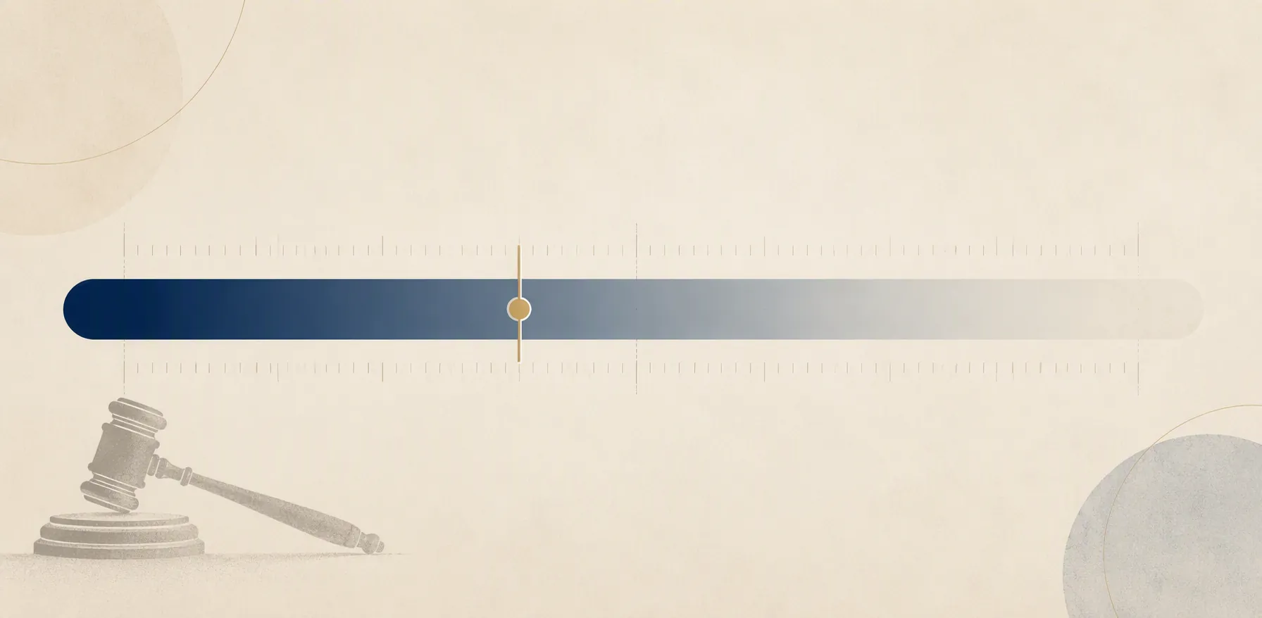 Minimal diagram showing partial retained control on a gradient bar with a gavel and measurement lines