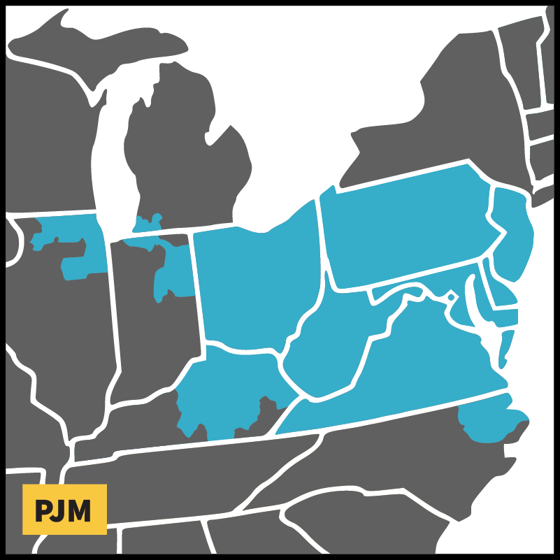 FERC map showing the PJM Interconnection territory within the US RTO and ISO landscape
