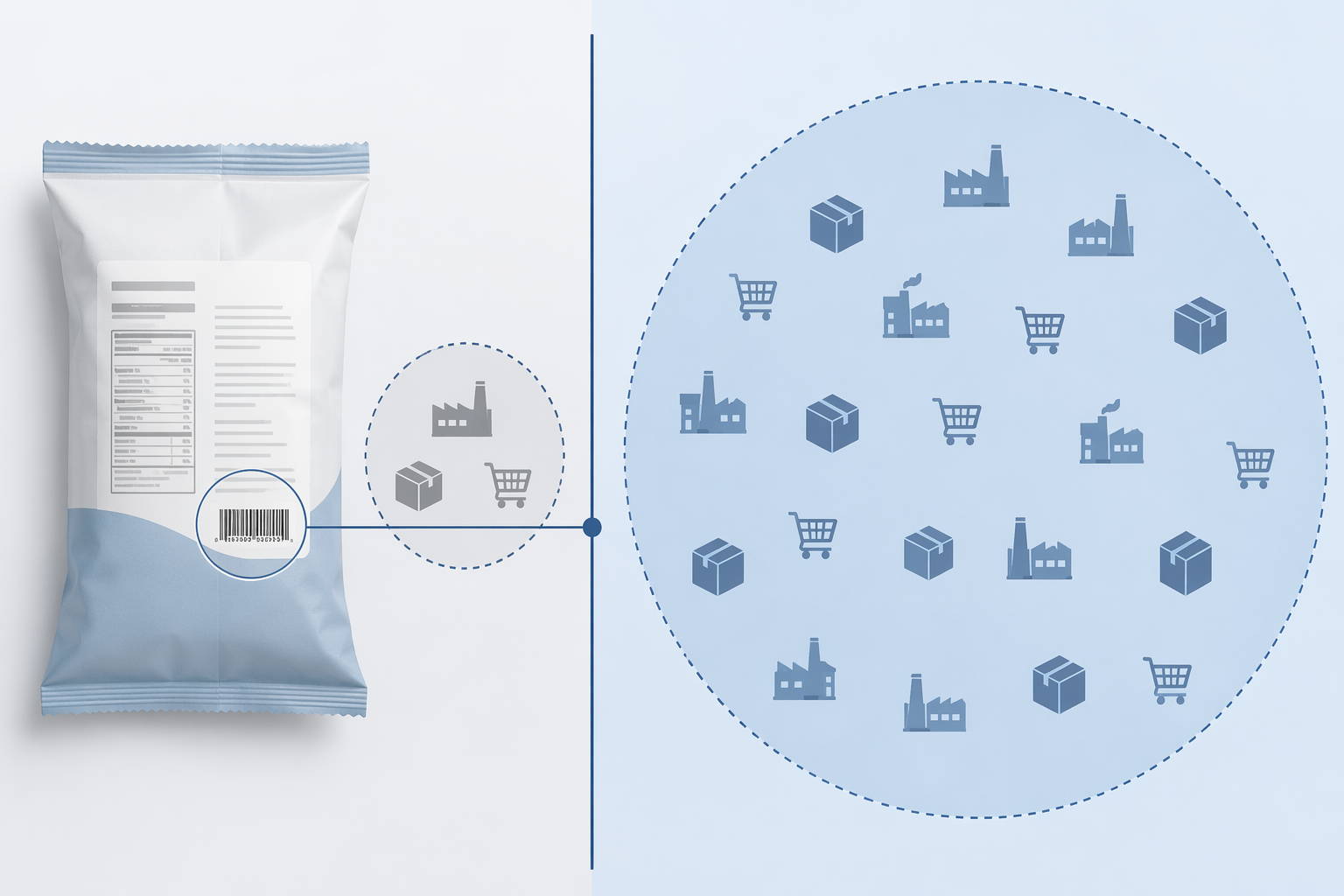Packaged food product with a lot code dividing a contained recall zone from a larger recall zone
