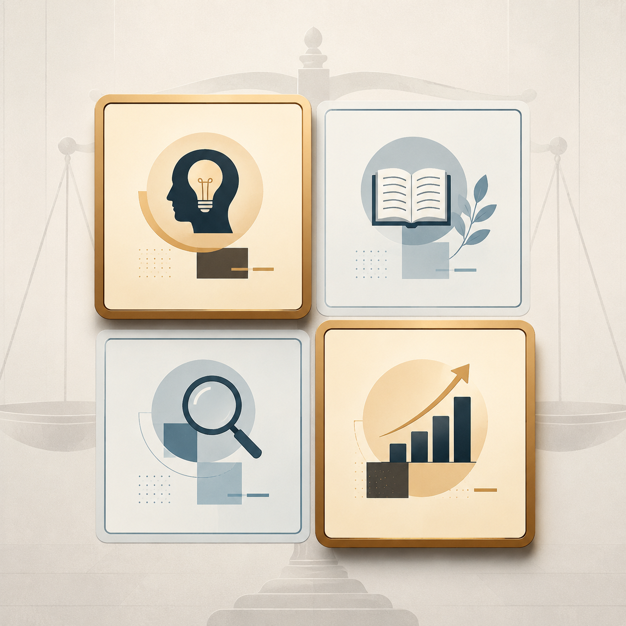 Four fair-use factor panels with the first and fourth panels highlighted more strongly
